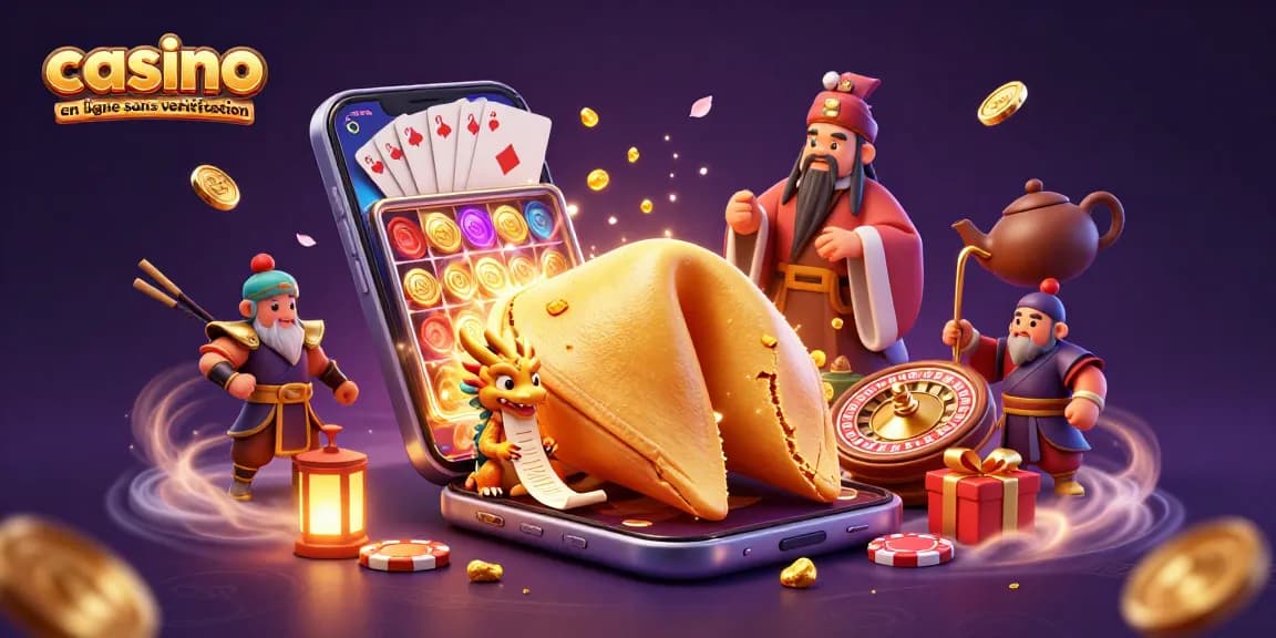 Jouer dans un casino en ligne sans vérification avec un cookie fortune géant et des dragons sages.