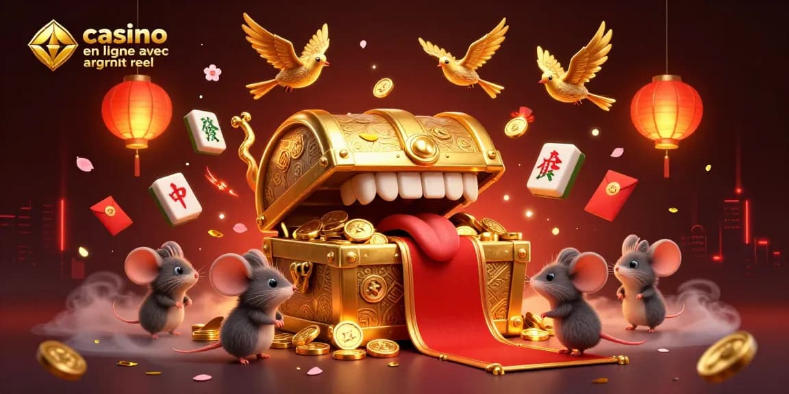 Profitez des jeux chez casino en ligne avec argent réel grâce à un coffre au trésor doré attirant les joueurs.