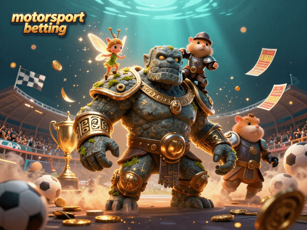 Experience thrilling motorsport betting with animated characters in a dynamic racing arena.