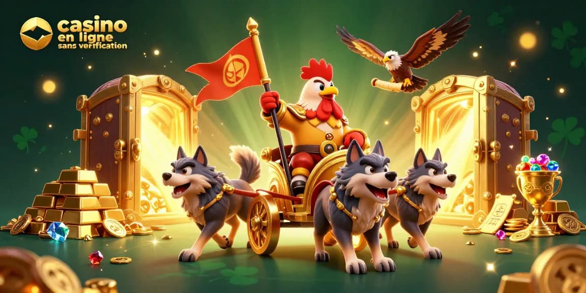 Gagnez sur un casino en ligne sans vérification avec un chariot doré et des trésors éblouissants.