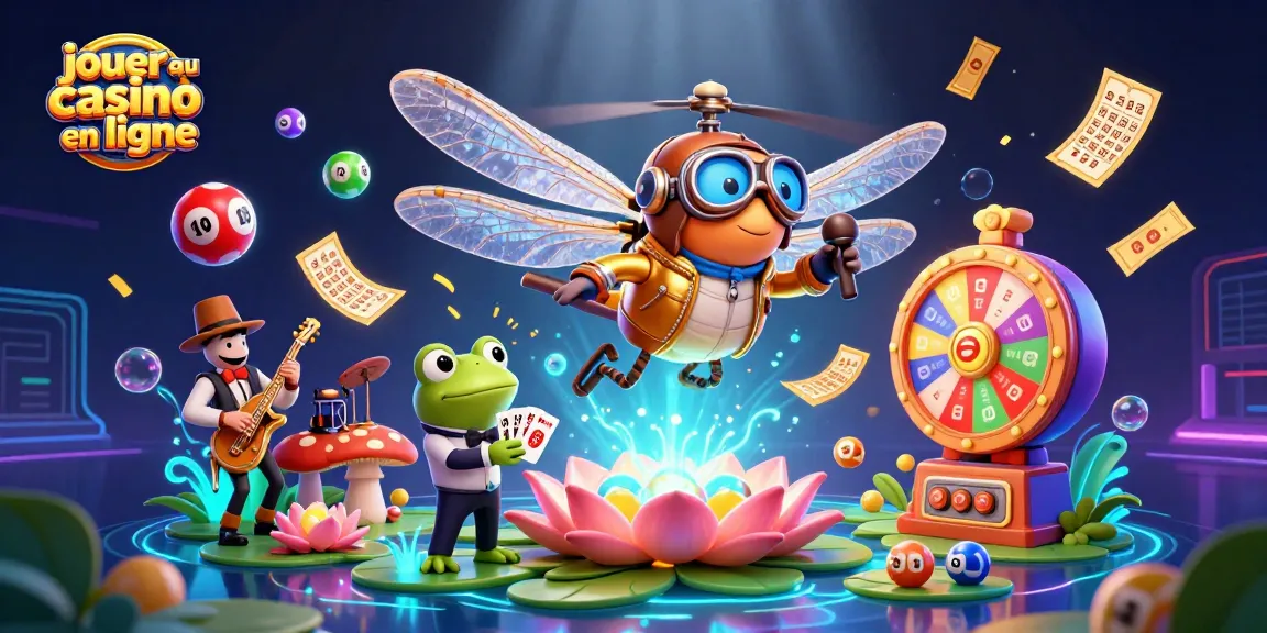Jouer au casino en ligne avec une image vibrante d'un pilote libellule et d'un croupier grenouille