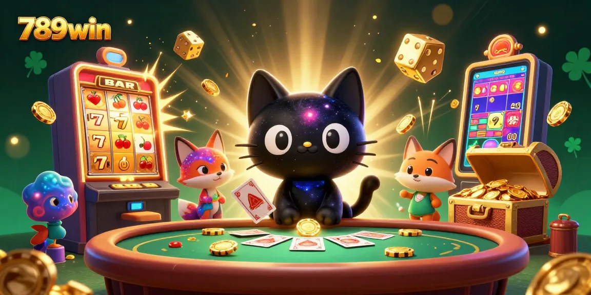 Spin the reels with 789win's dynamic casino scene featuring cosmic characters and joyful gaming elements.