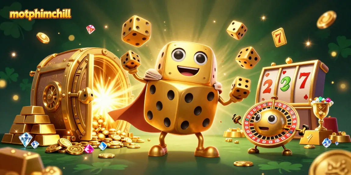 Engage with motphimchill's thrilling gameplay as golden dice and casino treasures collide in vibrant 3D.