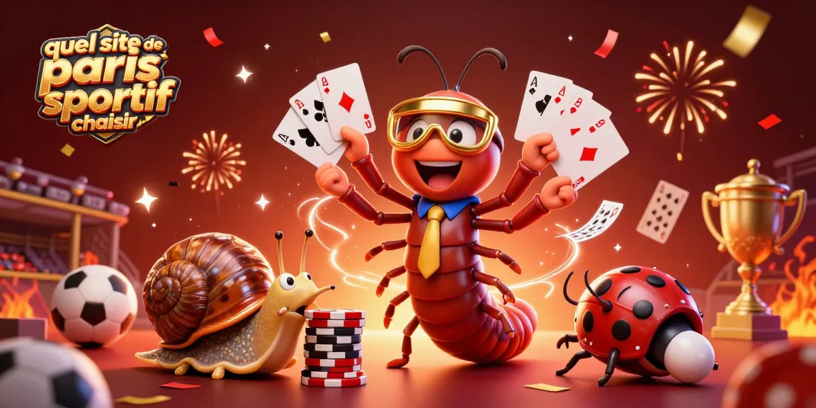 Les joueurs choisissent quel site de paris sportif choisir avec un croupier millipède et des éléments de jeu flottants.