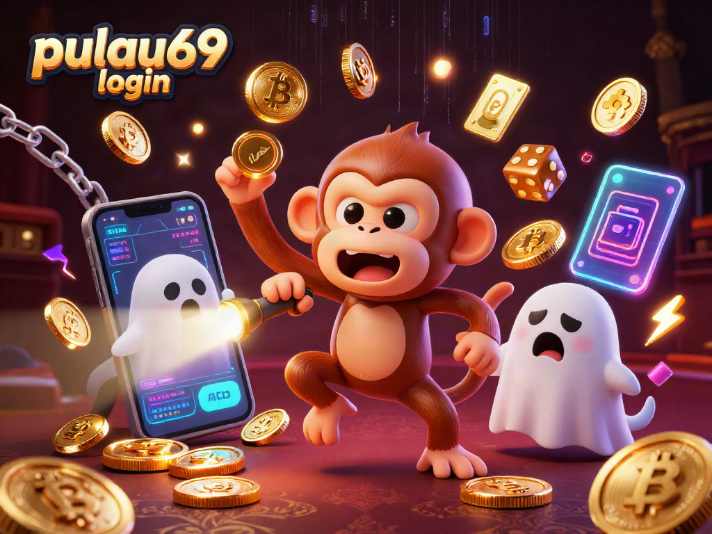 Engage in the excitement of pulau69 login with a vibrant haunted casino scene featuring playful characters.