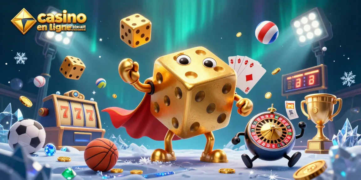 Casino en ligne retrait instantané : illustration dynamique d'un golem de dés jonglant et de symboles de jeux