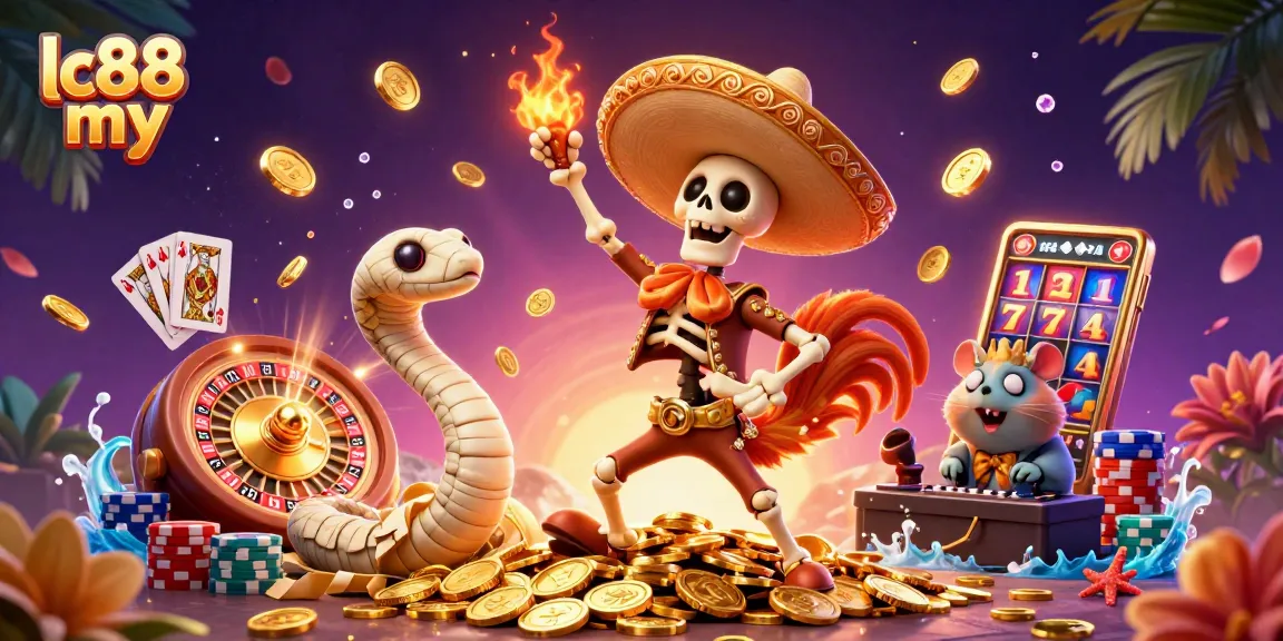 Engage with exciting slots and jackpots at lc88 my, featuring vibrant 3D casino characters and elements.