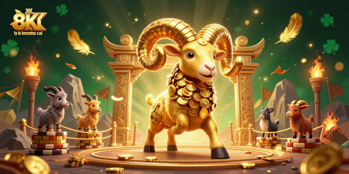 Engage in sports betting with excitement using ty le keo nha cai, illustrated by a golden ram charging through a dynamic betting arena.