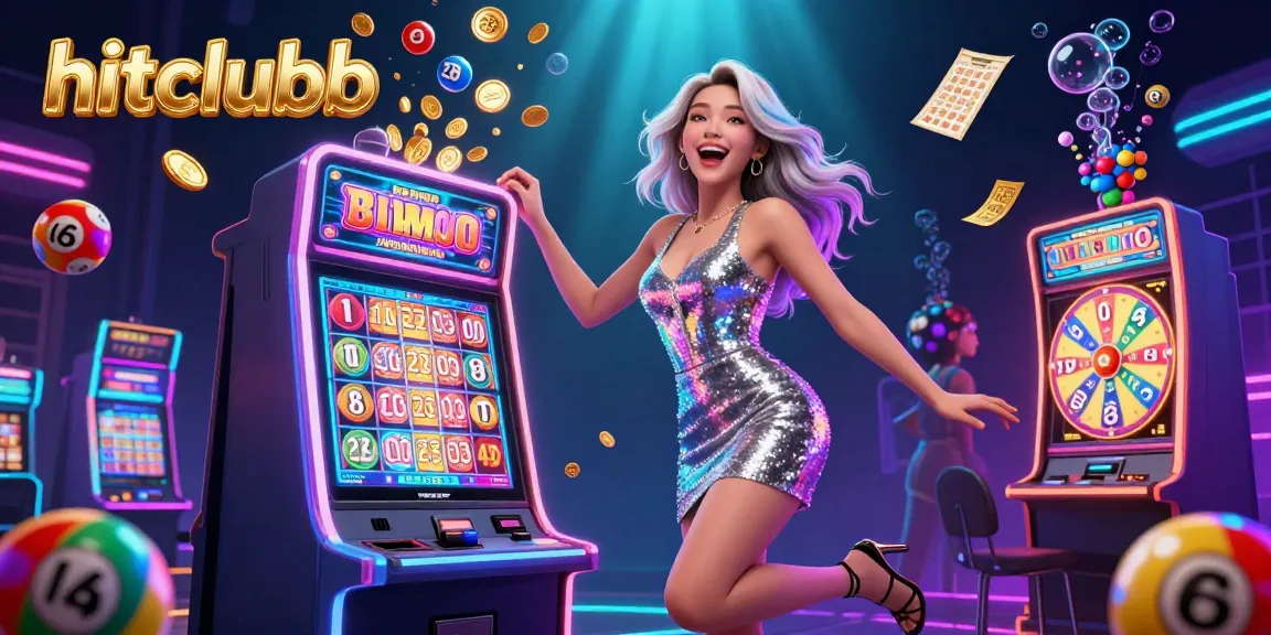 Experience the excitement of hitclubb as golden coins erupt from a jackpot slot machine in a vibrant casino scene.