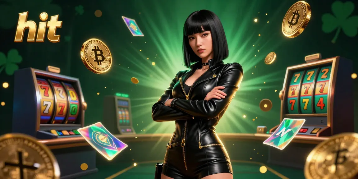 Hit the jackpot with a stunning depiction of an Asian woman in a futuristic casino, surrounded by glowing crypto elements.