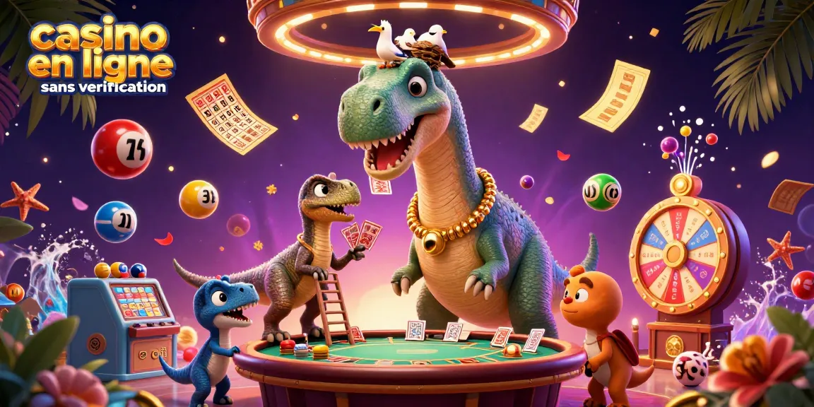 Plongez dans un univers de jeux avec notre illustration créée autour d'un casino en ligne sans vérification, animée par des personnages colorés et dynamiques.