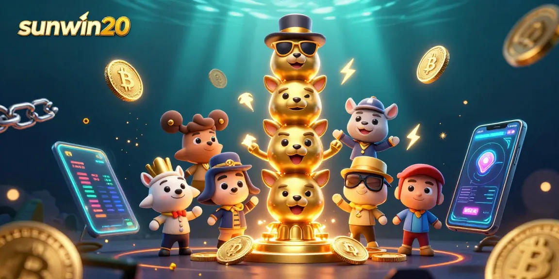 Engage with sunwin20's dynamic 3D casino totem featuring vibrant animations and crypto elements.