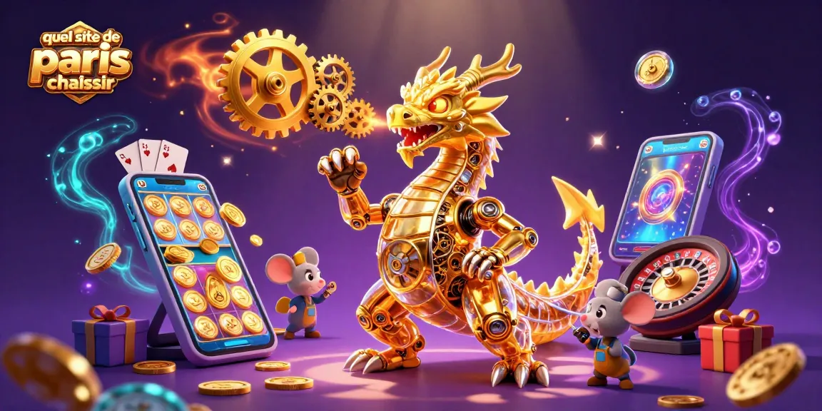 Quel site de paris sportif choisir pour parier sur des jeux de casino captivants ? Illustration dynamique d'un dragon et d'un ingénieur.