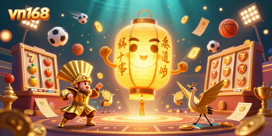 Experience the excitement of vn168 with a vibrant illustration of a 3D casino scene featuring dynamic jackpot elements.