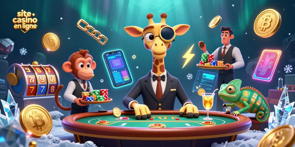 Jouez sur un site casino en ligne avec des jackpots, des pièces de bitcoin, et une atmosphère festive.