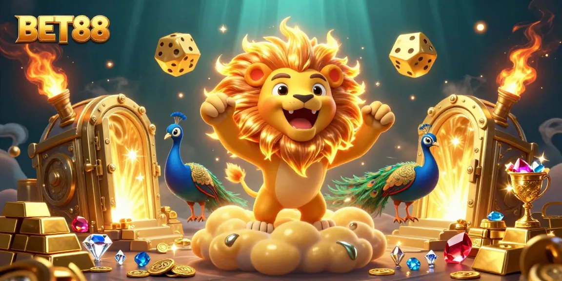 BET88 players enjoy a thrilling experience with a dynamic 3D casino scene full of treasures.