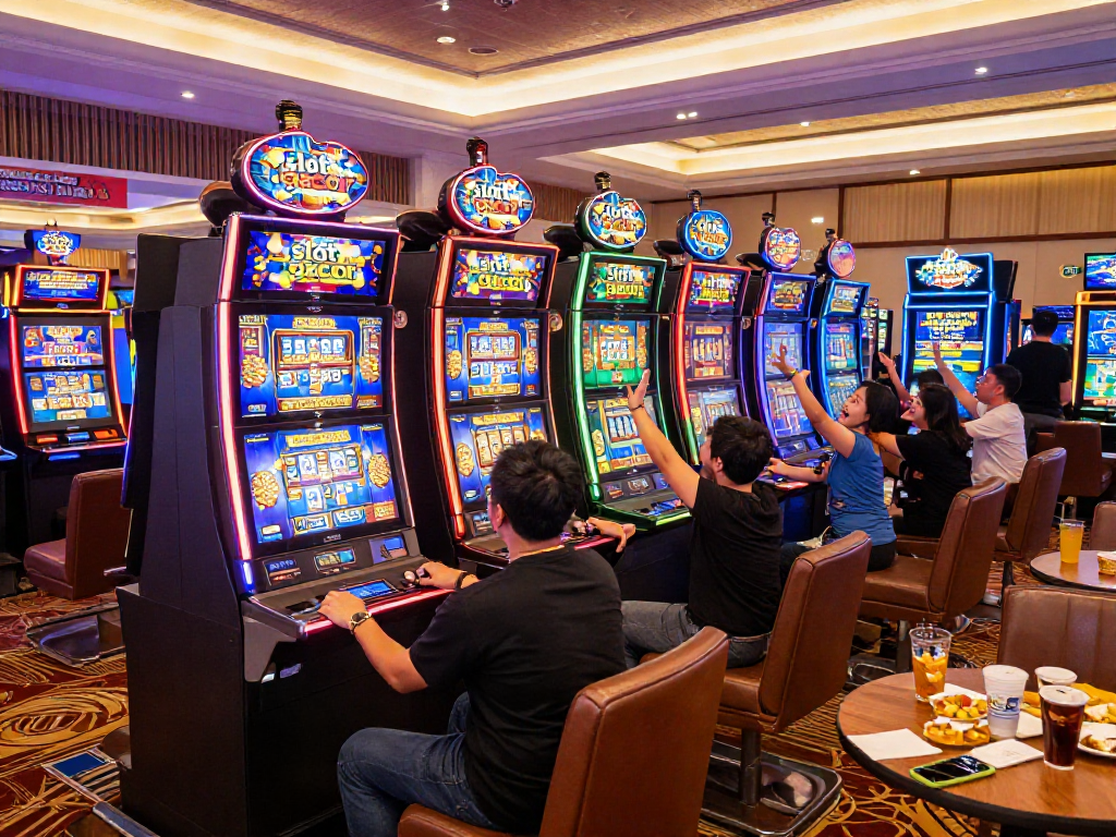Exciting gaming atmosphere with players enjoying slot gacor machines in a vibrant casino.