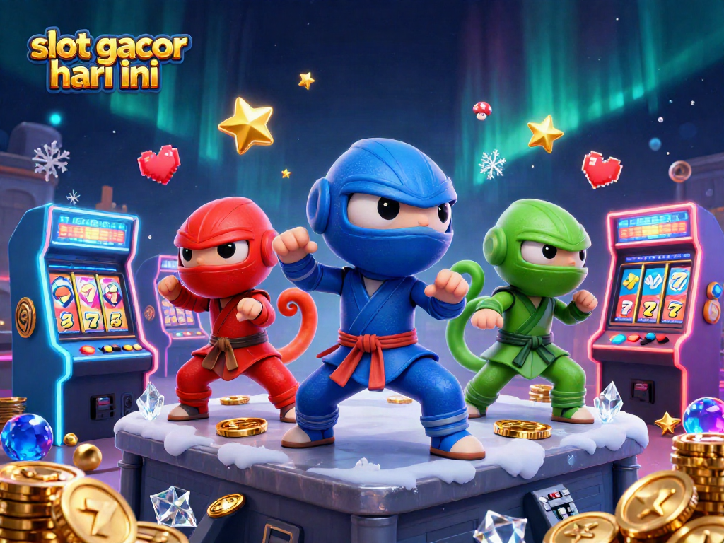 Engaging scene showcasing slot gacor hari ini with ninja chameleons and vibrant slot machine elements.