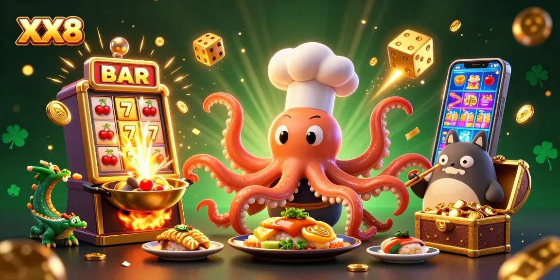 Experience thrilling gameplay at XX8 with a vibrant slot machine, golden treasures, and dynamic casino action!
