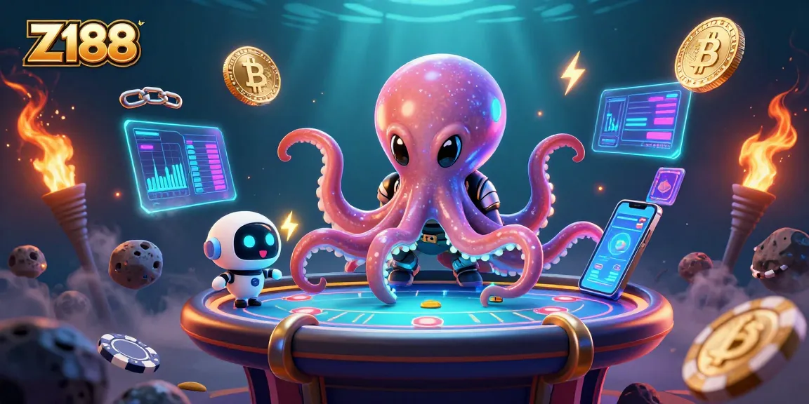 Z188 players join an alien octopus in a vibrant poker experience showcased through immersive 3D visuals.