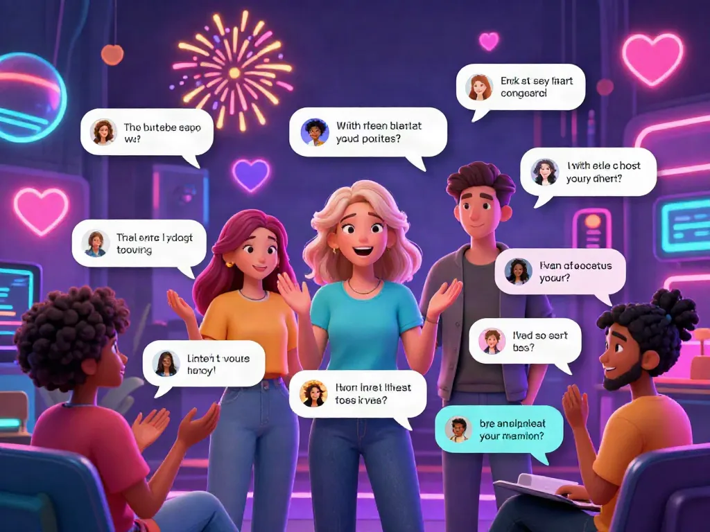 Exciting digital chatroom scene showcasing vibrant characters interacting in a free AI sex chat.