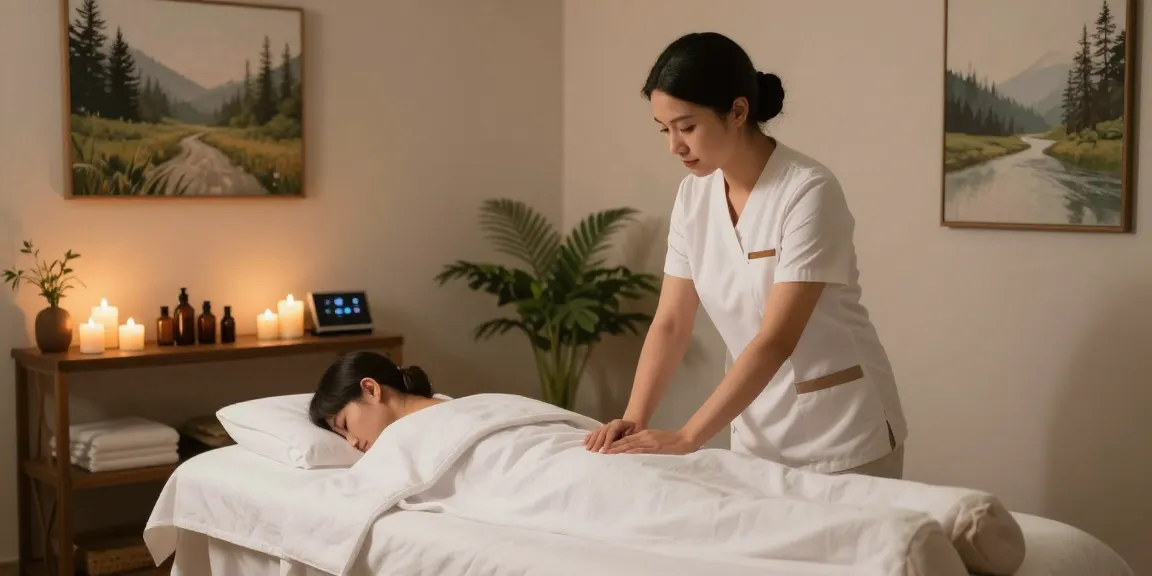 Relaxing massage therapy room for 수원출장안마 sessions with candles and soothing decor.