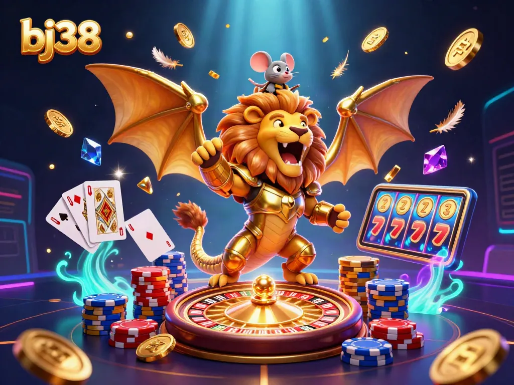 Experience the thrill of bj38 casino games with dynamic elements like spinning roulette and flying coins.