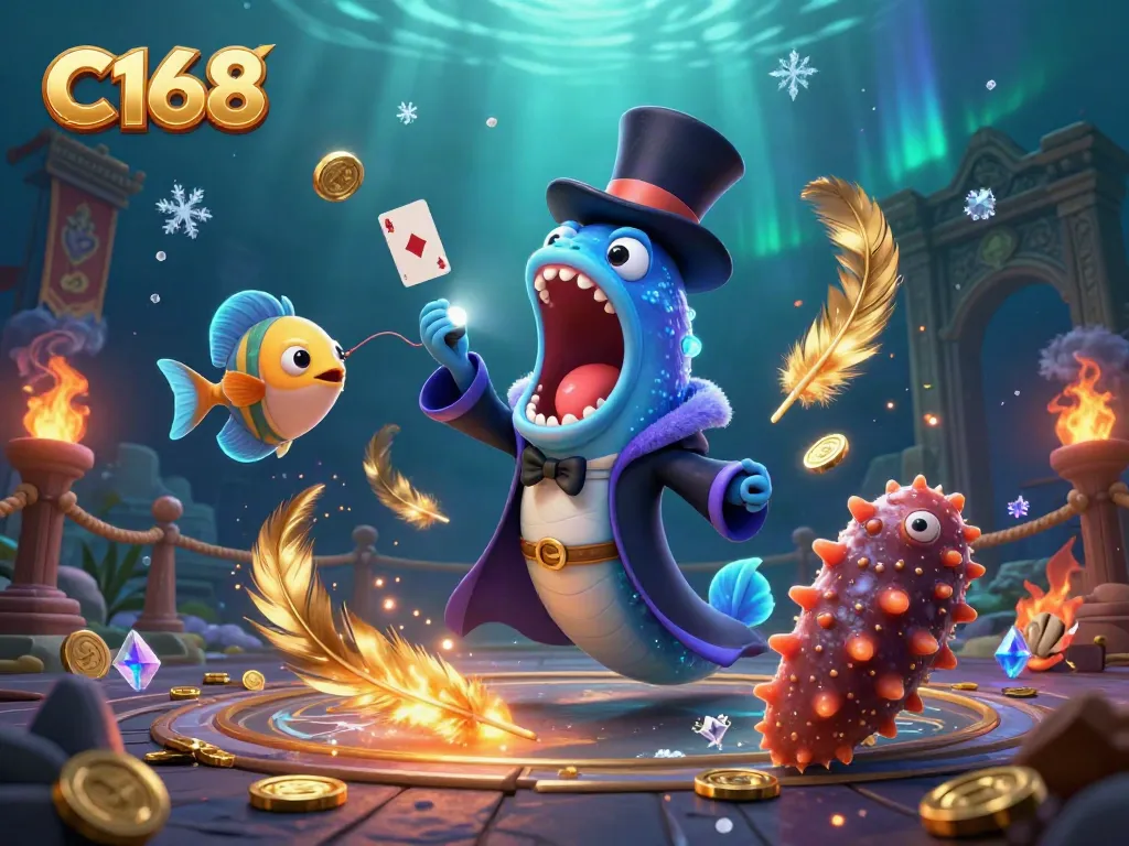 Experience the thrilling magic of C168 with a deep-sea casino scene featuring unique aquatic characters.