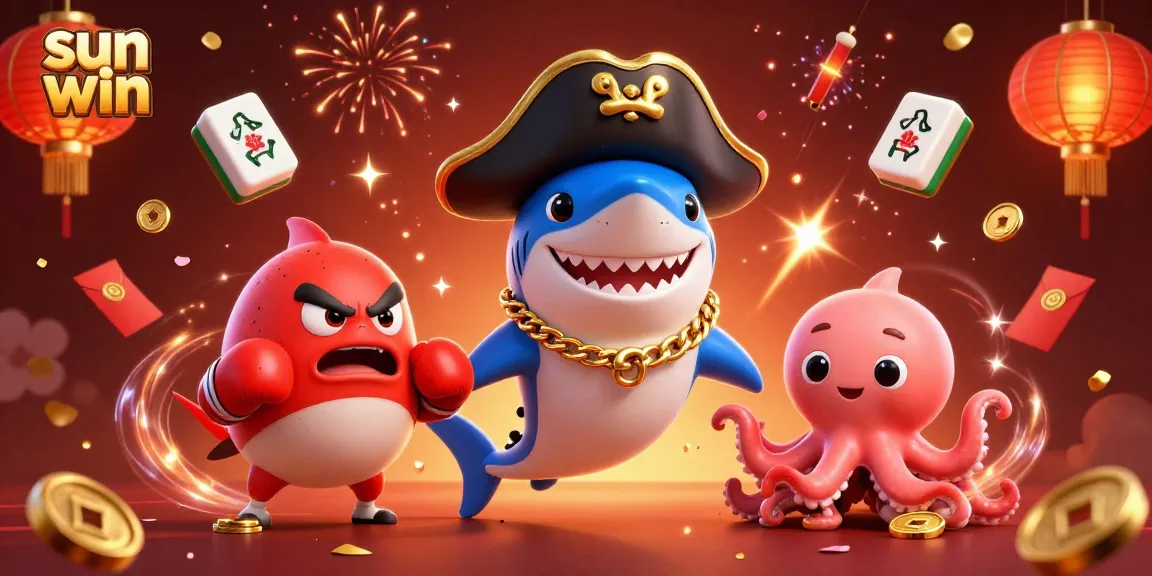 Experience the excitement of sun win gaming with dynamic characters and vibrant elements in this 3D illustration.