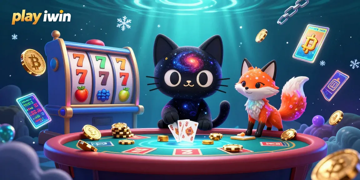 Play iwin in an exciting cosmic casino with a black hole cat and vibrant slot elements.