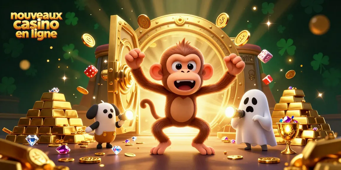 Émerveillez-vous avec des nouveaux casinos en ligne, où un singe fantôme jongle des pièces d'or parmi les lumières scintillantes.