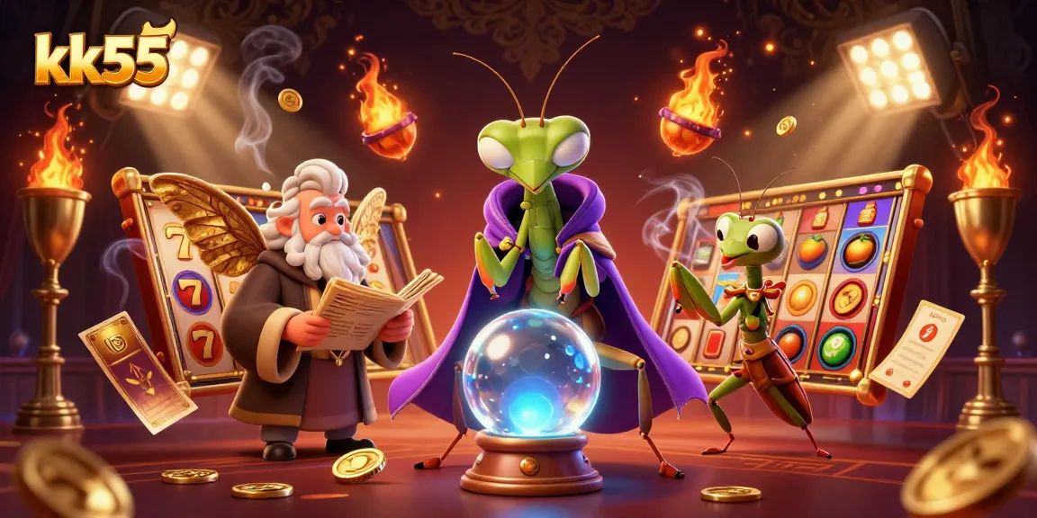 Experience the magic at kk55 with a lively scene featuring slot games and enchanting characters.