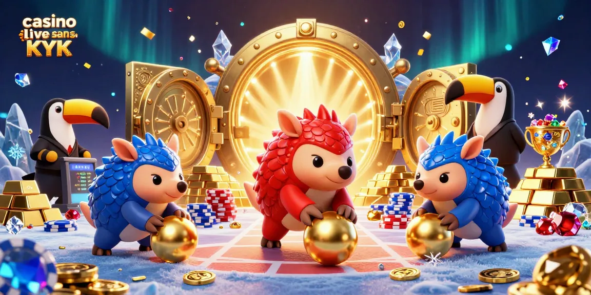 Les pangolins en armure colorée s'affrontent dans un casino live sans KYC, entourés de trésors.