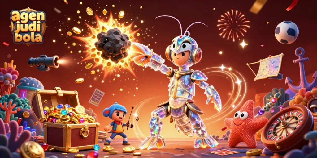 Experience thrilling agen judi bola action with a galactic samurai shrimp in a vibrant casino setting.