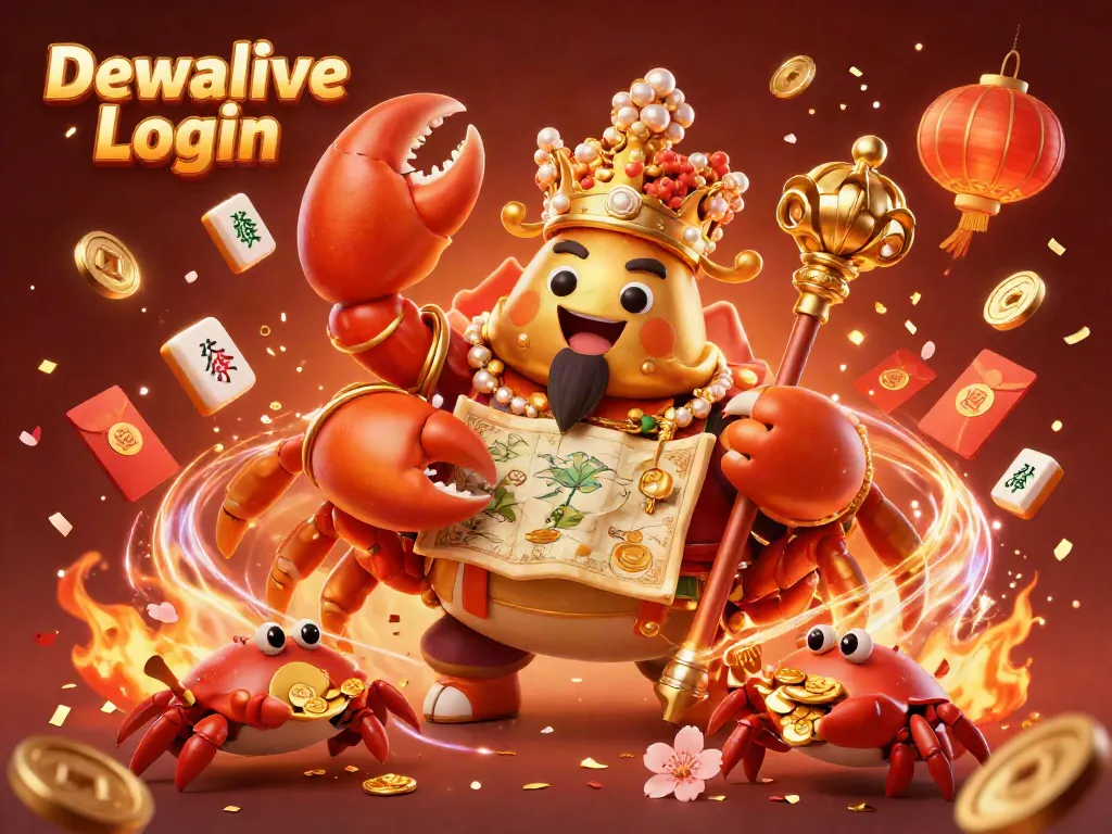 Experience the excitement of Dewalive Login with a golden crab emperor in a vibrant casino scene.