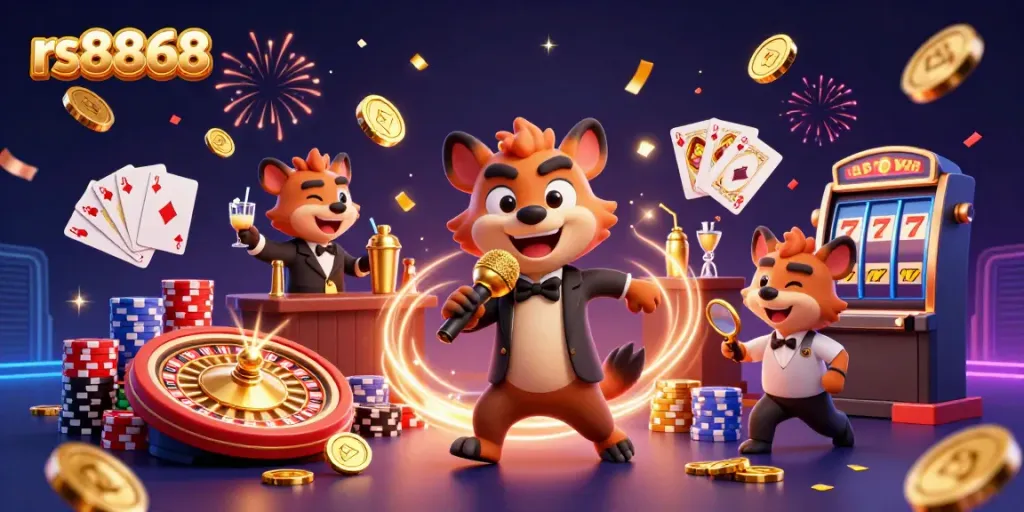 Participate in thrilling casino moments at rs8868, featuring vibrant hyenas in action with roulette and slot machines.