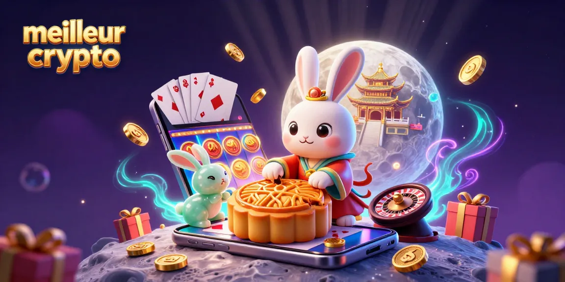 Meilleur casino crypto avec un lapin lunaire et des jetons de poker sur la Lune.