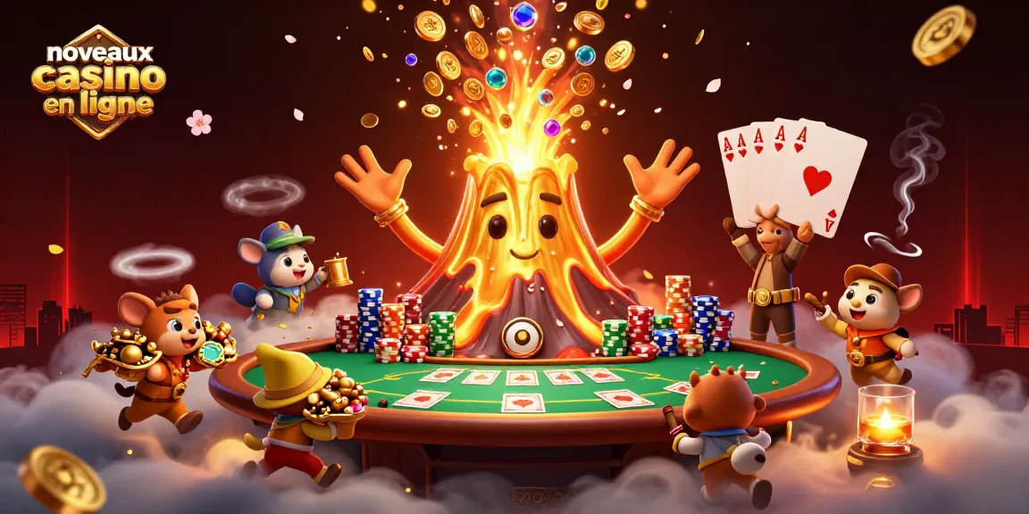 Célébrez les nouveaux casinos en ligne en admirant un volcan doré éruptif avec des explorateurs fuyant avec des trésors.