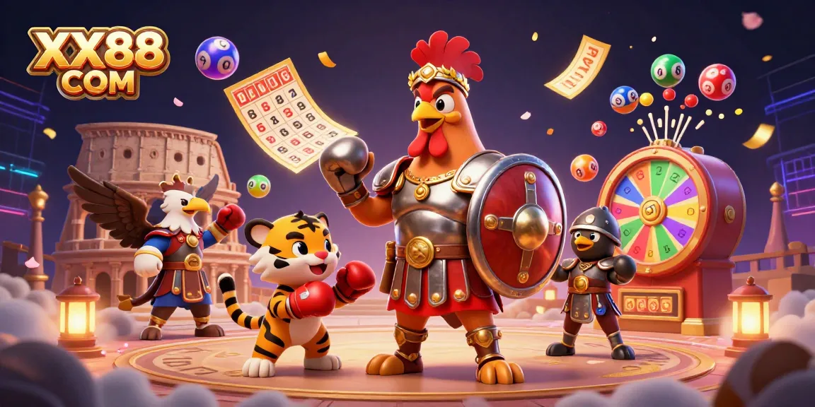 Engage in exciting games at XX88 COM with a vibrant 3D casino scene showcasing thrilling lottery elements.