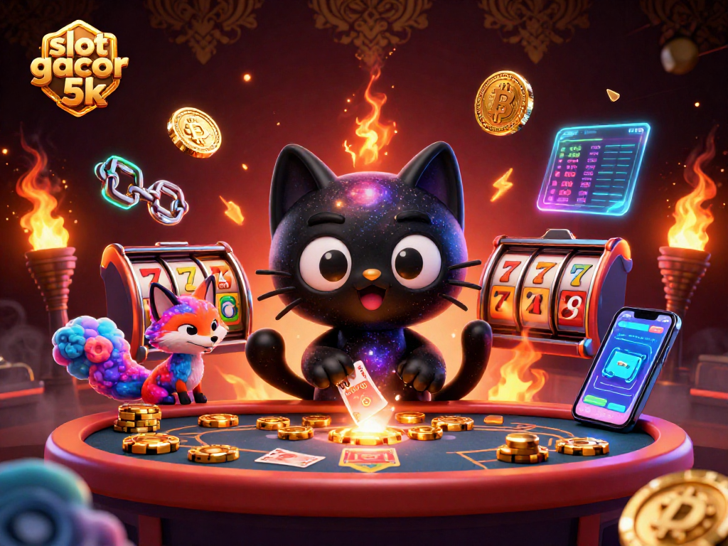 Experience intense gaming action with slot gacor 5k and vibrant cosmic characters in a packed casino scene.