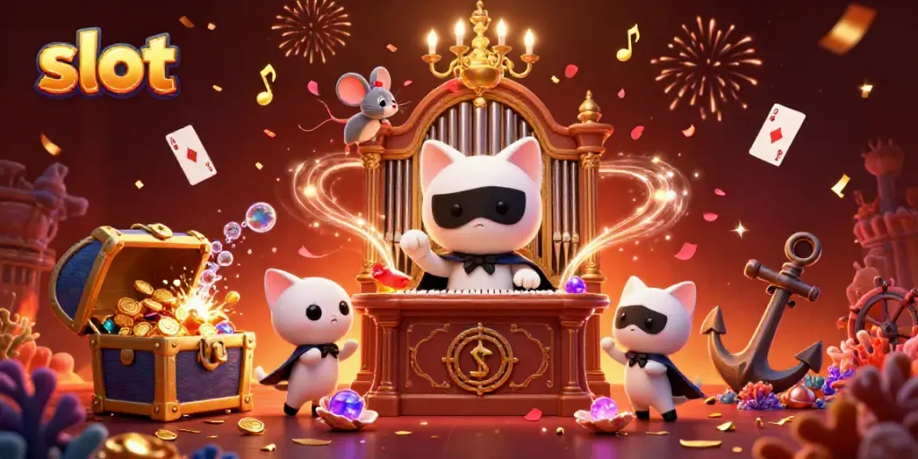 Experience the thrill of slot machines with vibrant characters and dynamic casino elements.
