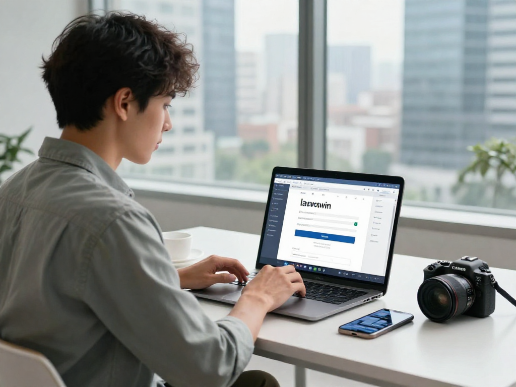 Professional using lavowin login for secure online banking in modern workspace