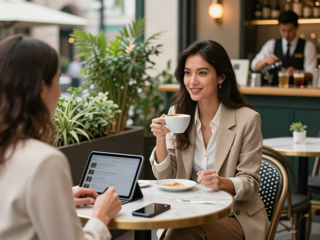 diyarbakır escort ile ilgili şık bir kafe ortamında sohbet eden kadınlar