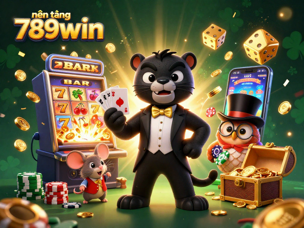 Engage with the vibrant world of nền tảng 789win, featuring a stylish black panther dealer amidst a jackpot explosion.