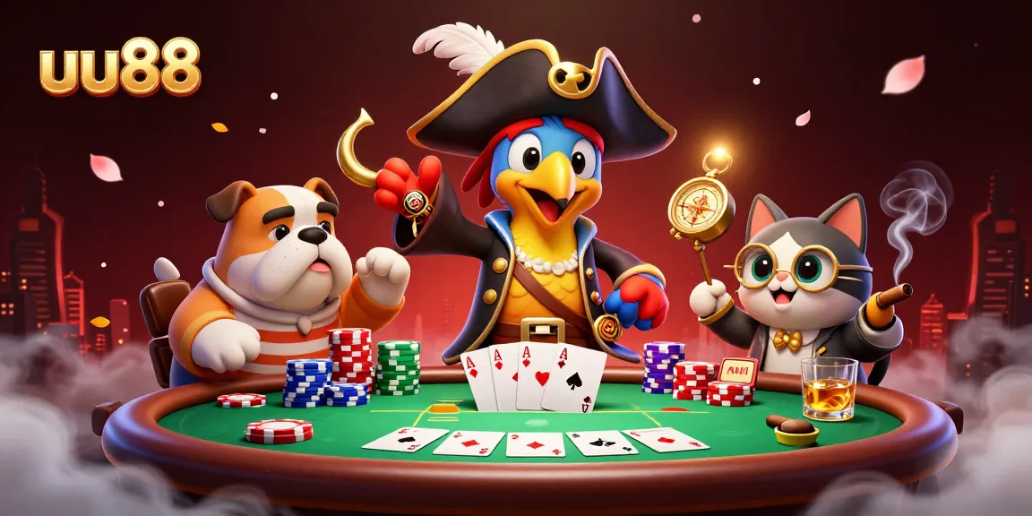 Engage in thrilling poker action at uu88 with vibrant characters and a dynamic casino scene.
