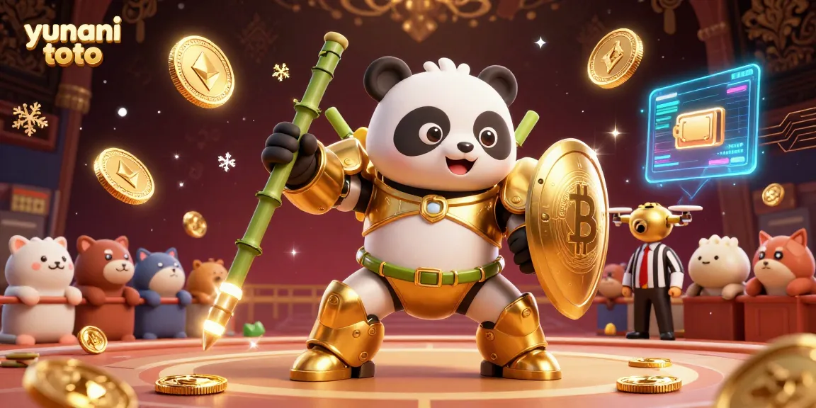 Experience the thrill of yunani toto gaming with a vibrant 3D digital illustration showcasing animated characters and crypto elements.