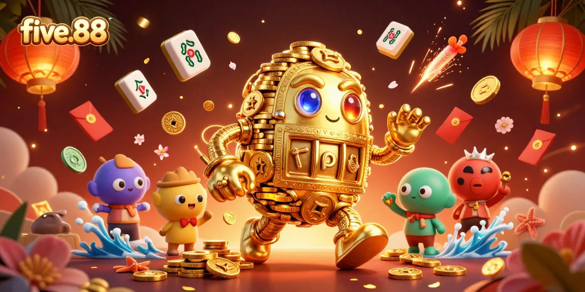 Experience the excitement of five.88 with the golden golem and vibrant casino elements.
