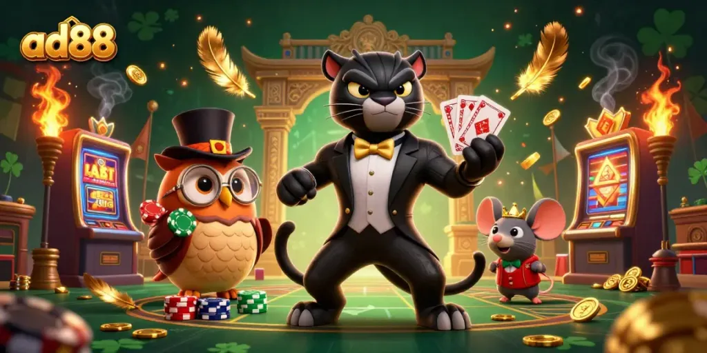 Engage with ad88’s thrilling online casino featuring dynamic characters and vibrant slot elements.