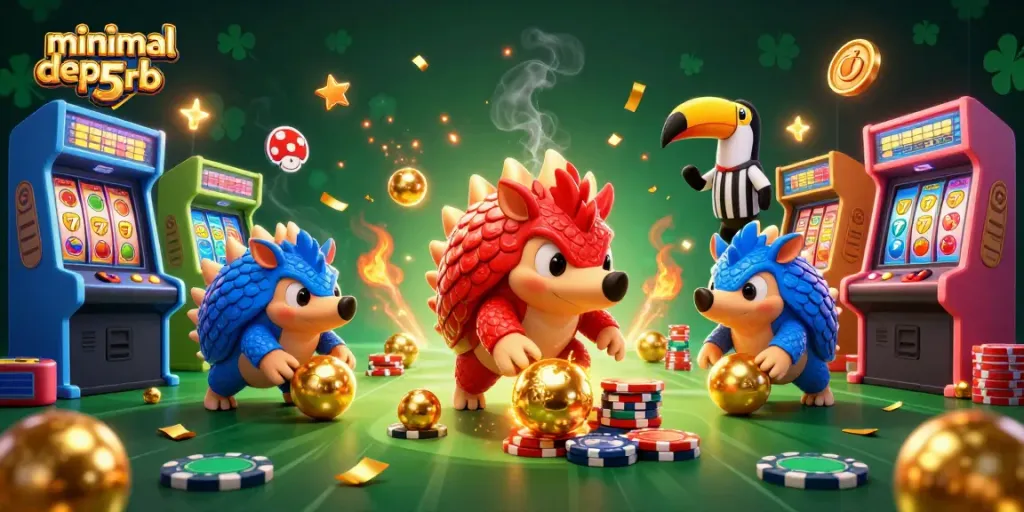Experience the excitement of minimal depo 5rb as rival pangolins engage in a thrilling slot game showdown.