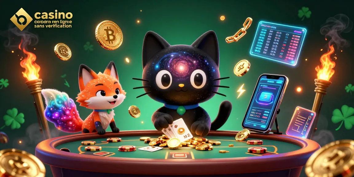 Explorez un casino en ligne sans vérification avec un chat cosmique et un renard nébuleux, orchestrant le jeu.